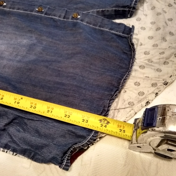 Hint of mint jean back print button up shirt - Picture 4 of 9